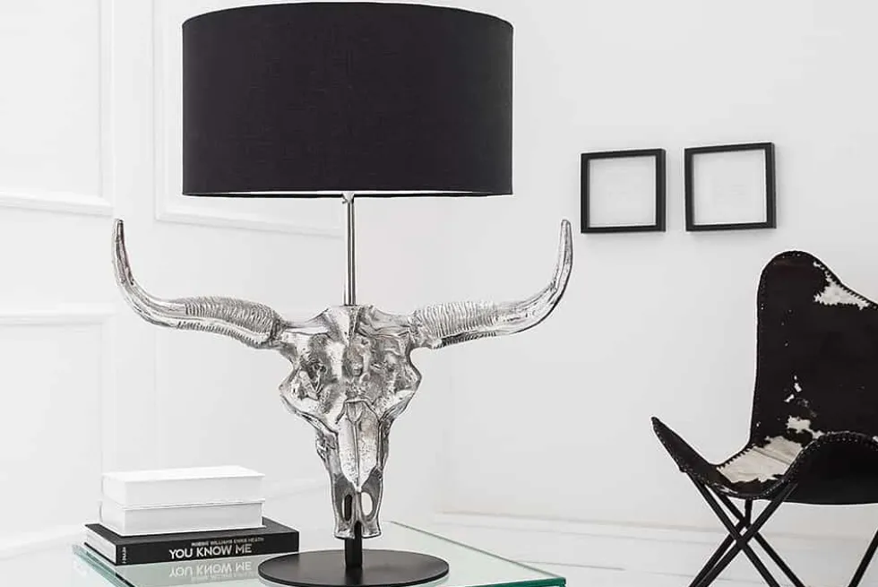 Extravagante Tischlampe EL TORO 68cm schwarz Stierkopf Tischleuchte