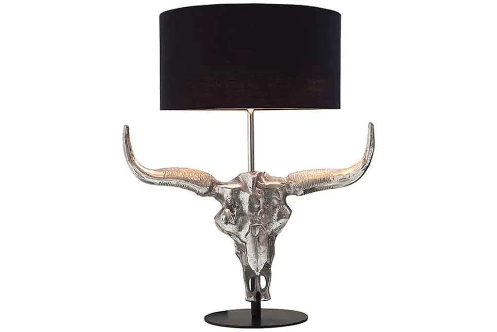 Extravagante Tischlampe EL TORO 68cm schwarz Stierkopf Tischleuchte