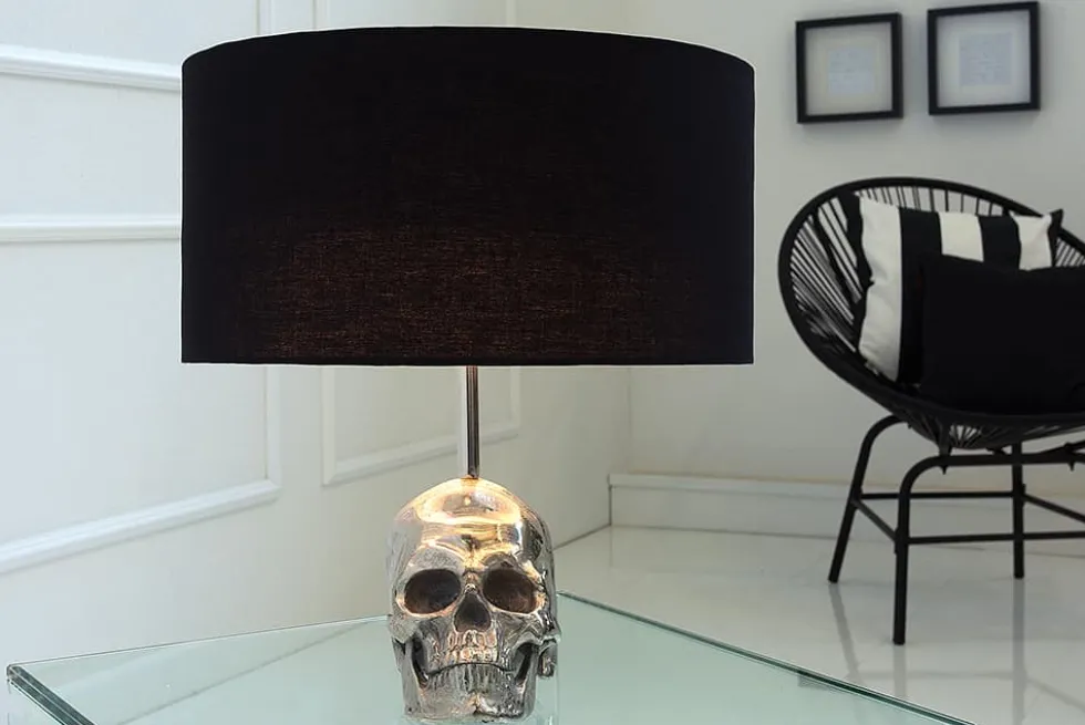 Extravagante Tischlampe SKULL 44cm schwarz Totenkopf Tischleuchte