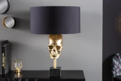 Extravagante Tischlampe SKULL 56cm schwarz gold Metall Totenkopf Skulptur Leuchte
