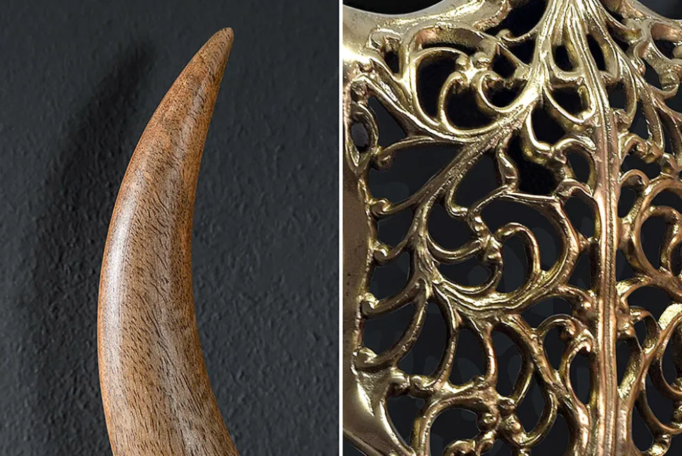Extravagante Wanddekoration EXOTIC BULL 60cm gold Mangoholz Stierkopf