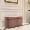 Faltbare Polsterbank ÉLAN 80cm rosa Samt Sitzbank mit Stauraum