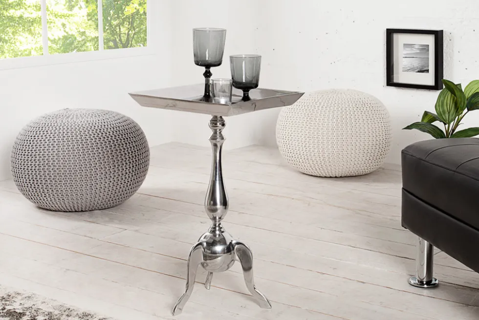 Filigraner Beistelltisch TRAYFUL 55cm silber Aluminium Tablett-Tisch