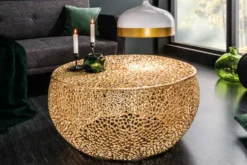 Filigraner Couchtisch LEAF 80cm gold Metall handmade Blatt-Design
