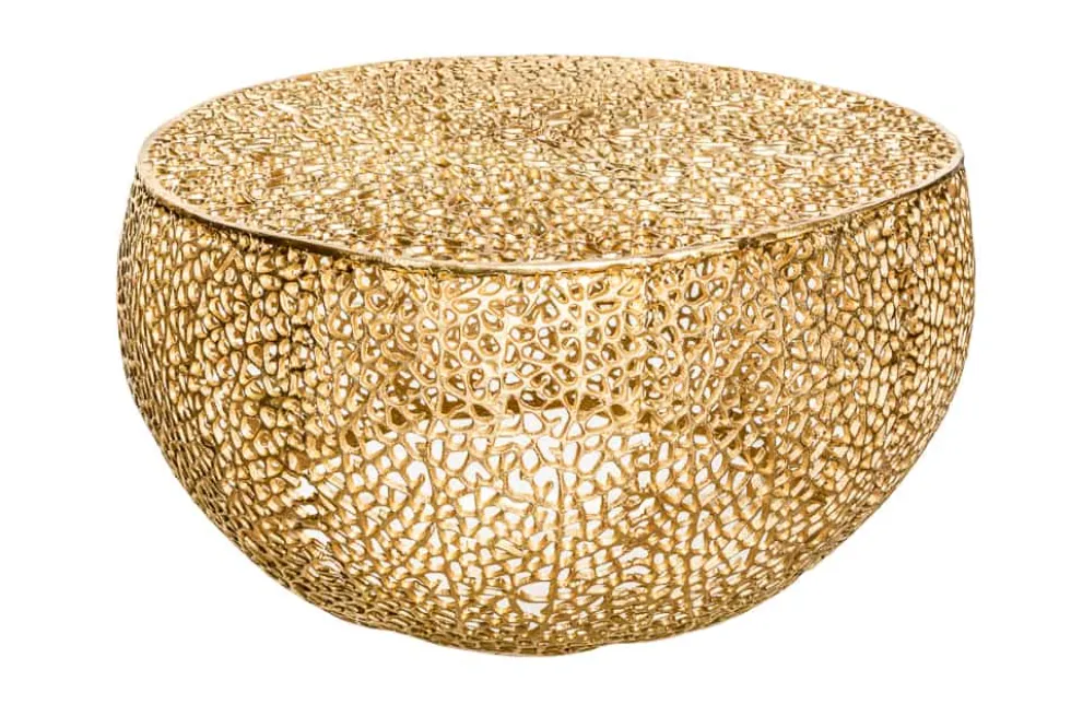 Filigraner Couchtisch LEAF 80cm gold Metall handmade Blatt-Design