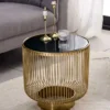 Filigraner Design Beistelltisch VARIATION 50cm gold Metall rund Schwarzglas Handarbeit