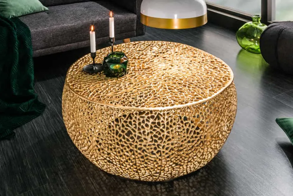 Filigraner Design Couchtisch ABSTRACT LEAF 80cm gold Handarbeit
