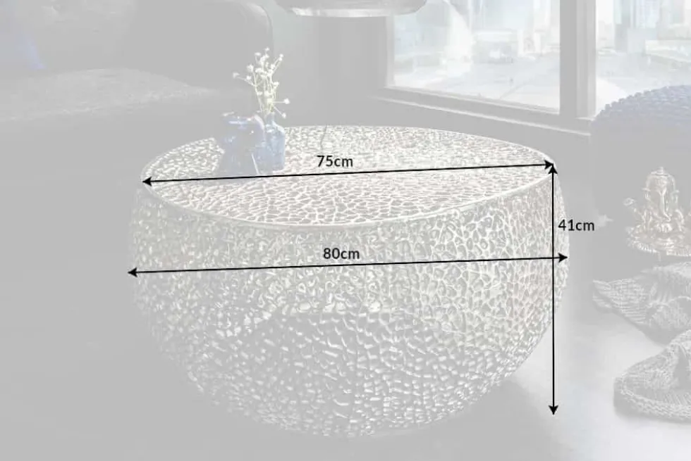 Filigraner Design Couchtisch ABSTRACT LEAF 80cm silber Handarbeit
