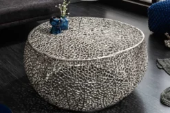 Filigraner Design Couchtisch ABSTRACT LEAF 80cm silber Handarbeit