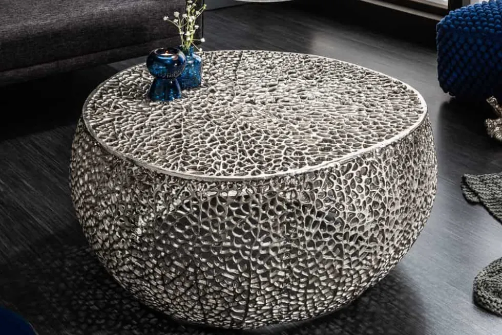 Filigraner Design Couchtisch ABSTRACT LEAF 80cm silber Handarbeit