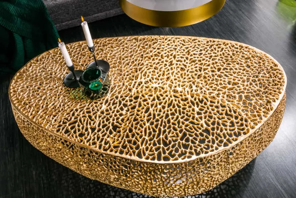 Filigraner Design Couchtisch ABSTRACT LEAF 130cm gold Handarbeit