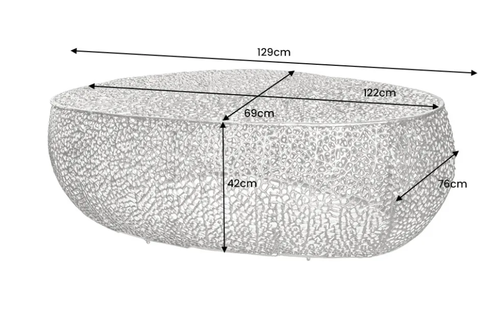 Filigraner Design Couchtisch ABSTRACT LEAF 130cm silber Handarbeit