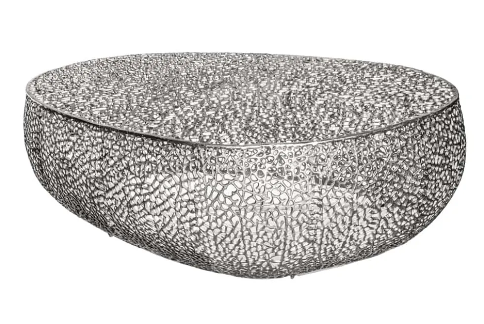 Filigraner Design Couchtisch ABSTRACT LEAF 130cm silber Handarbeit