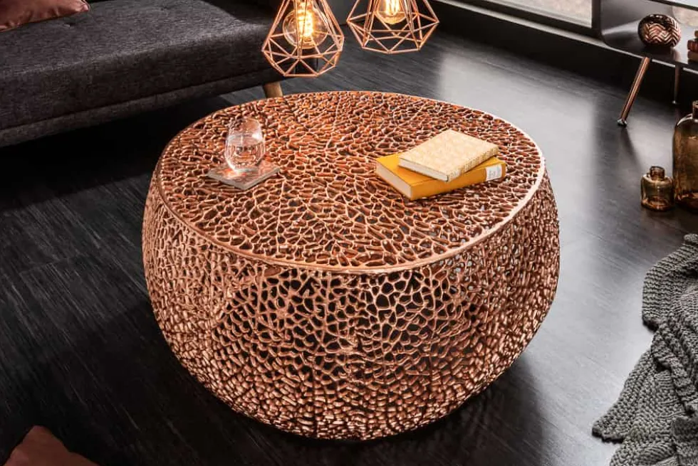 Filigraner Design Couchtisch ABSTRACT LEAF 80cm kupfer Handarbeit