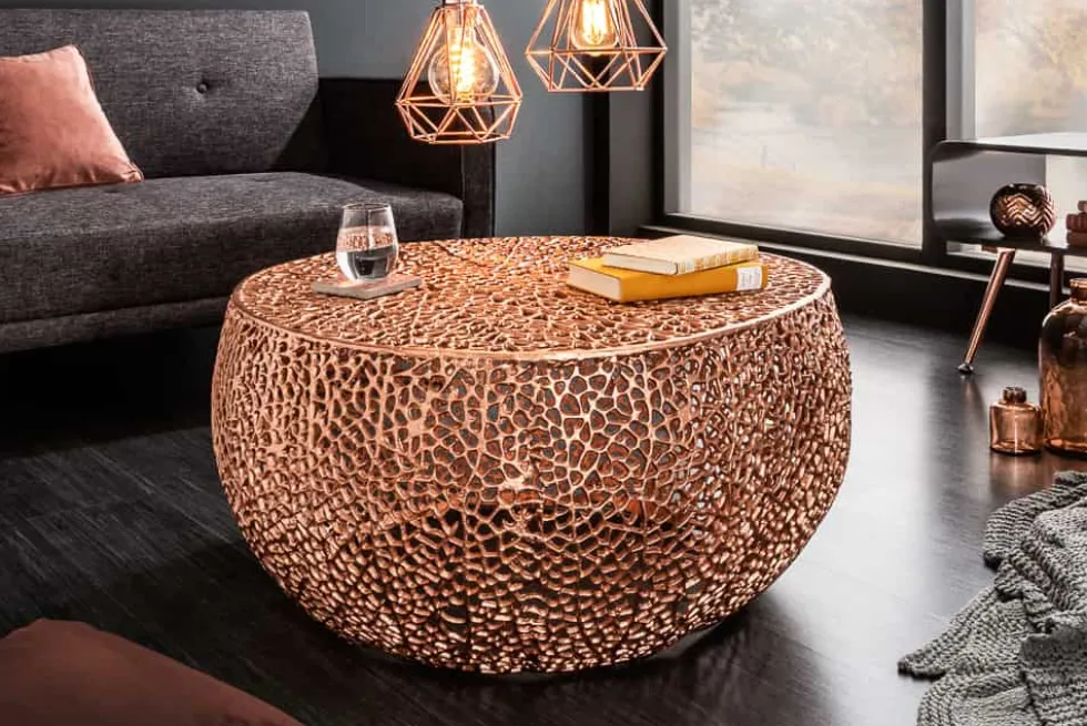 Filigraner Design Couchtisch ABSTRACT LEAF 80cm kupfer Handarbeit