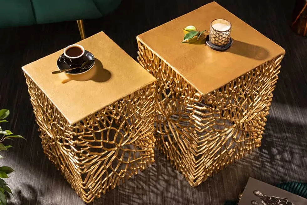 Filigranes Beistelltisch 2er Set ABSTRACT LEAF 45cm gold Handarbeit