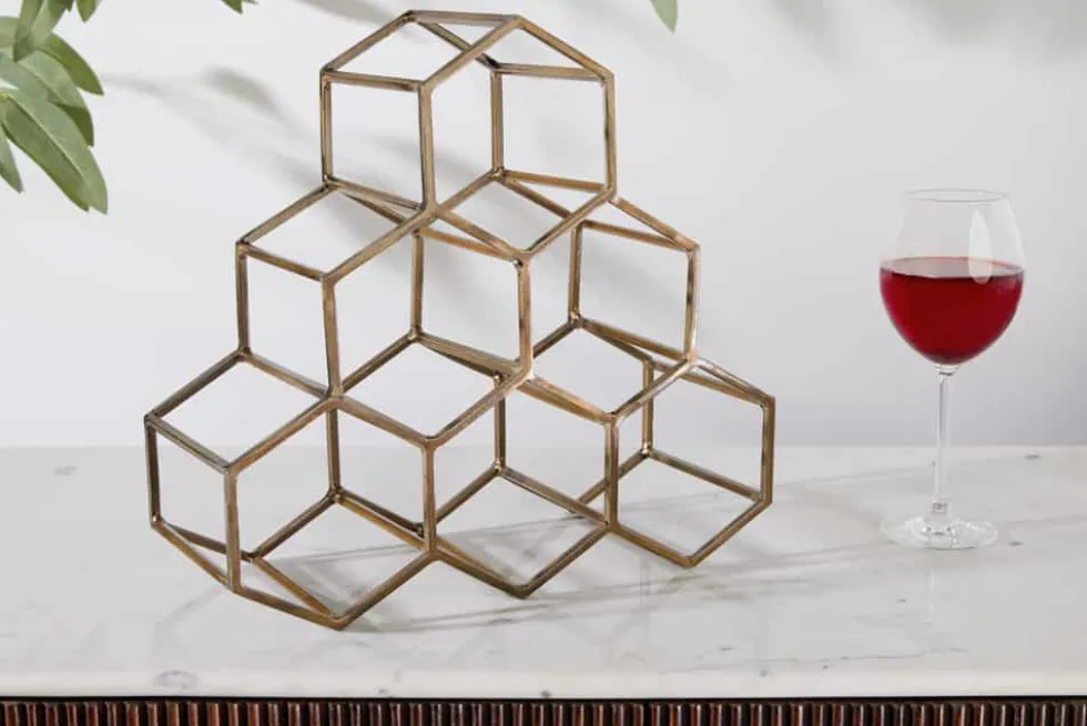 Filigranes Design Weinregal HONEYCOMB 35cm gold Metall Handarbeit