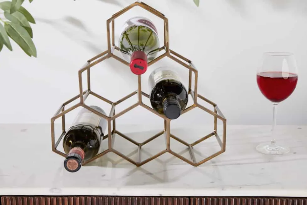 Filigranes Design Weinregal HONEYCOMB 35cm gold Metall Handarbeit