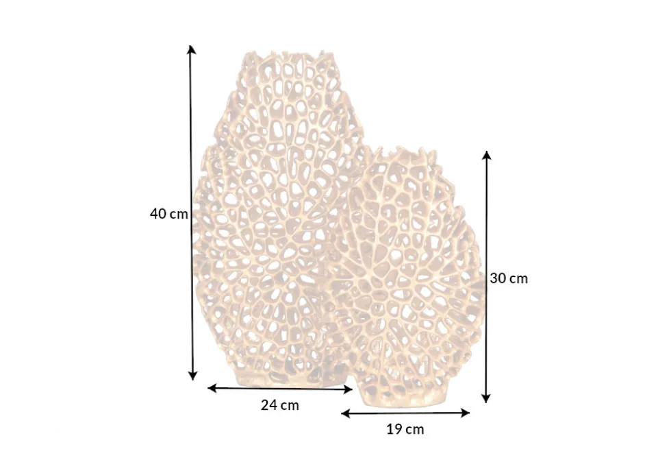 Filigranes Vasen 2er Set ABSTRACT LEAF 40cm gold Handarbeit
