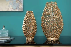 Filigranes Vasen 2er Set ABSTRACT LEAF 40cm gold Handarbeit
