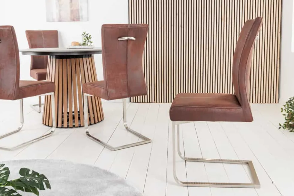 Freischwinger Stuhl SAMSON dark coffee Edelstahlrahmen mit Komfortgriff