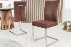 Freischwinger Stuhl SAMSON dark coffee Edelstahlrahmen mit Komfortgriff