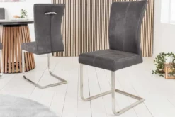 Freischwinger Stuhl SAMSON vintage grau Edelstahlrahmen mit Komfortgriff