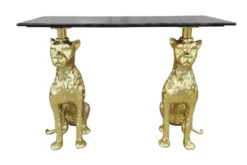 Freistehender Konsolentisch PANTHER 115cm gold Metall mit Marmor-Platte handmade