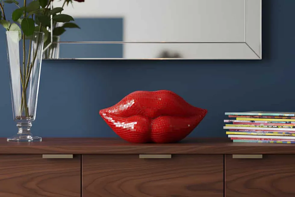 Glamouröse Deko-Figur DISCO LIP 30cm rot Glas-Mosaik-Design handmade