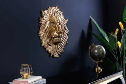 Goldene Wanddeko WILDLIFE LION 35cm gold Metall Löwenkopf-Skulptur handmade