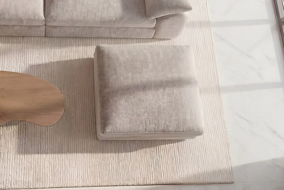 Großer Hocker SOHO 100cm beige Chenillestoff Polsterhocker mit Wellenunterfederung