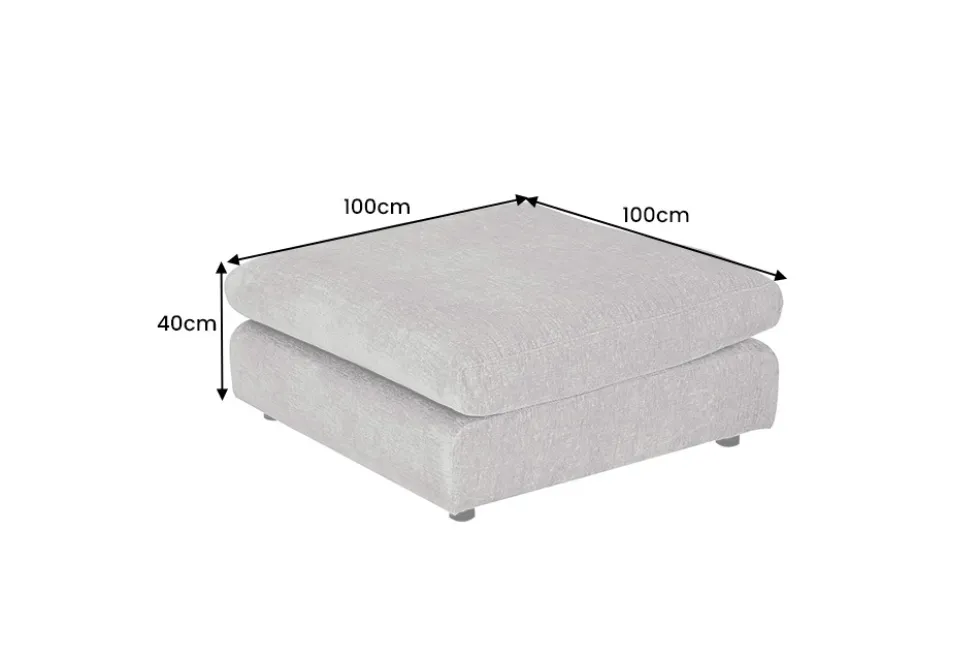 Großer Hocker SOHO 100cm grau Chenillestoff Polsterhocker mit Wellenunterfederung