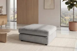 Großer Hocker SOHO 100cm grau Chenillestoff Polsterhocker mit Wellenunterfederung