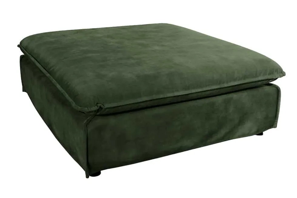 Großer Hussenhocker HEAVEN 100cm dunkelgrün Samt Landhausstil Sofahocker waschbarer Bezug