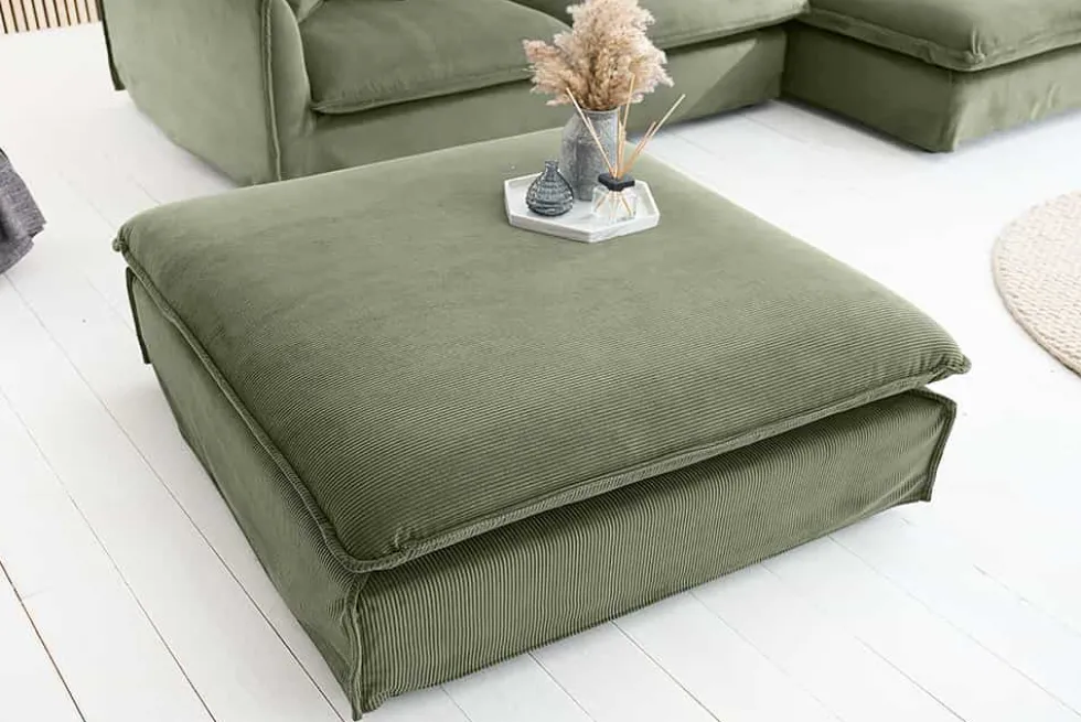 Großer Sitzhocker HEAVEN 100cm grün Cord Sofahocker abnehmbarer Bezug