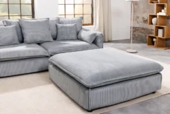 Großer Sitzhocker HEAVEN 100cm hellgrau Cord Federkern Sofahocker abnehmbarer Bezug