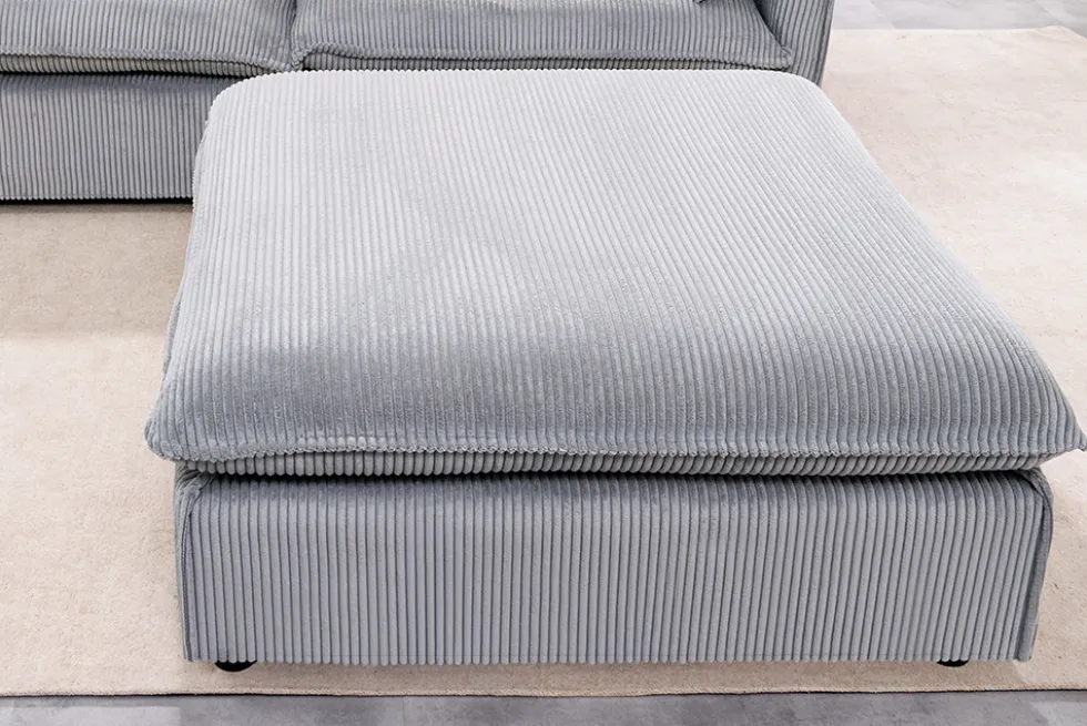 Großer Sitzhocker HEAVEN 100cm hellgrau Cord Federkern Sofahocker abnehmbarer Bezug