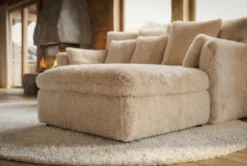 Großer Sitzhocker YETI 100cm beige sand Shaggy-Stoff langfloriger Plüsch Sofahocker