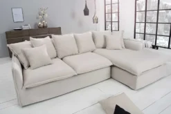 Großes Ecksofa HEAVEN 255cm natur beige Leinenstoff Federkern inkl. Kissen
