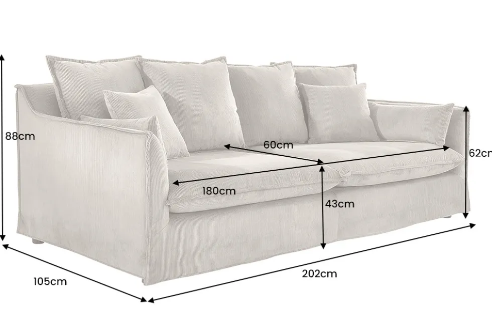 Großes 3-Sitzer Sofa HEAVEN 200cm grün Cord Federkern Hussensofa