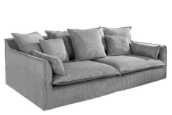 Großes 3-Sitzer Sofa HEAVEN 200cm hellgrau Cord Federkern Hussensofa abnehmbarer Bezug