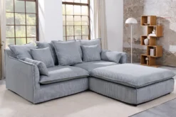 Großes 3-Sitzer Sofa HEAVEN 200cm hellgrau Cord Federkern Hussensofa abnehmbarer Bezug