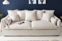 Großes 3-Sitzer Sofa HEAVEN 200cm natur beige Leinenstoff Federkern Hussensofa