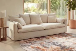 Großes 3-Sitzer Sofa HEAVEN 200cm natur beige Leinenstoff Federkern Hussensofa