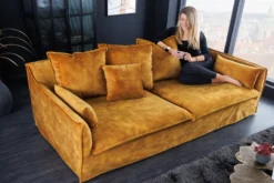 Großes 3-Sitzer Sofa HEAVEN 200cm senfgelb Samt Federkern waschbarer Bezug Hussensofa Couch