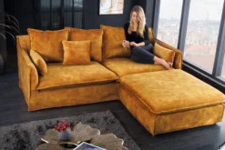 Großes 3-Sitzer Sofa HEAVEN 200cm senfgelb Samt Federkern waschbarer Bezug Hussensofa Couch