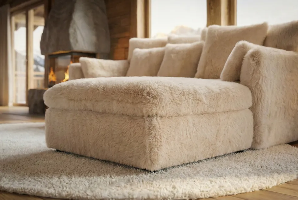 Großes 3-Sitzer Sofa YETI 200cm beige sand langfloriger Plüsch Shaggy-Stoff