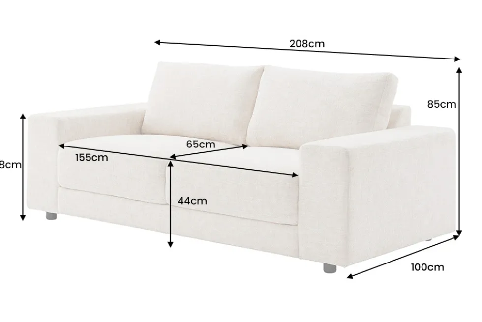 Großes Sofa LOFT 210cm champagner beige Chenille 3-Sitzer Couch Taschenfederkern