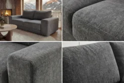 Großes Sofa LOFT 210cm grau Vogue Velours Samt 3-Sitzer Couch Taschenfederkern