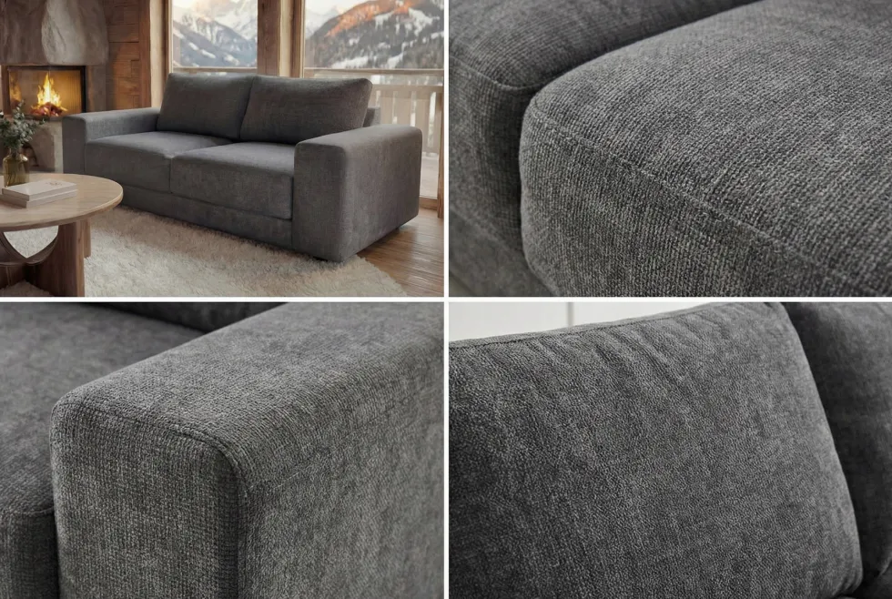 Großes Sofa LOFT 210cm grau Vogue Velours Samt 3-Sitzer Couch Taschenfederkern